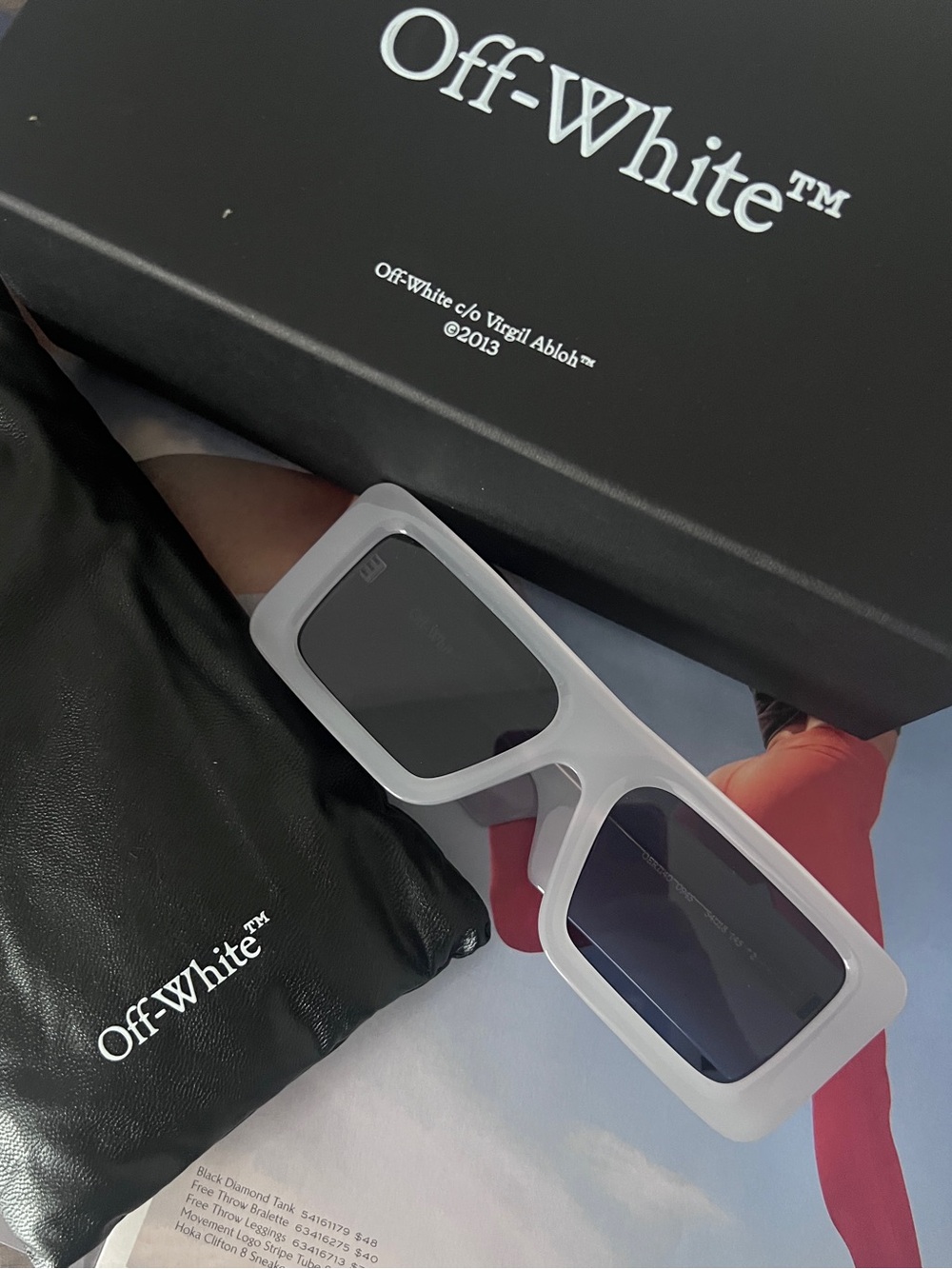 Off-White Light Grey Oversized Rectangular Sunglasses with Dark Lenses